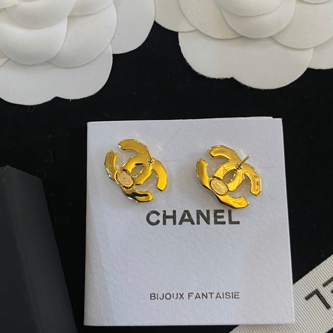 Gold Delicate Logo Stud Earrings