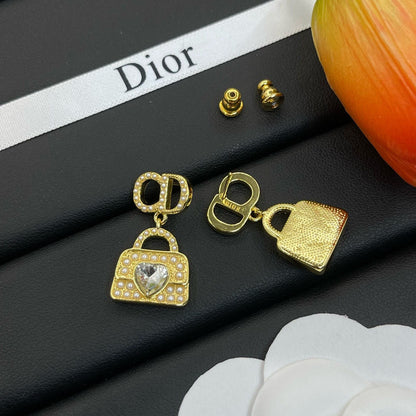 Fashionable Rhinestone Bag Pendant Earrings