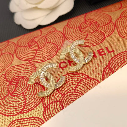 New Shiny Diamond Stitching Logo Earrings