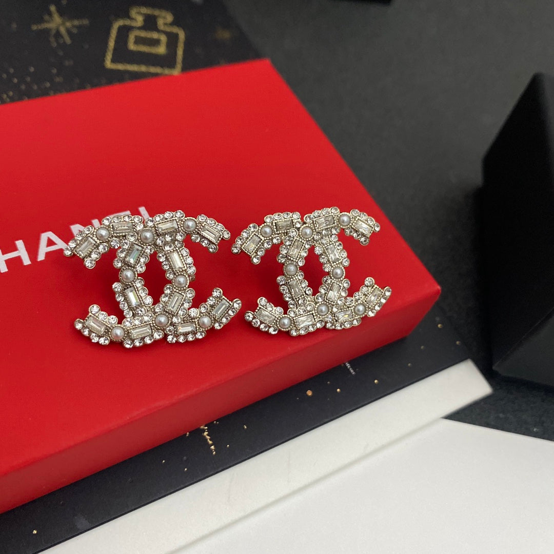 Diamond Pearl Logo Earrings