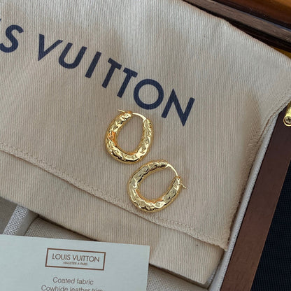 Gold L Flower Stamp Hoop Earrings