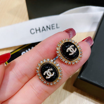 Elegant Crystal Rectangle Logo Earrings