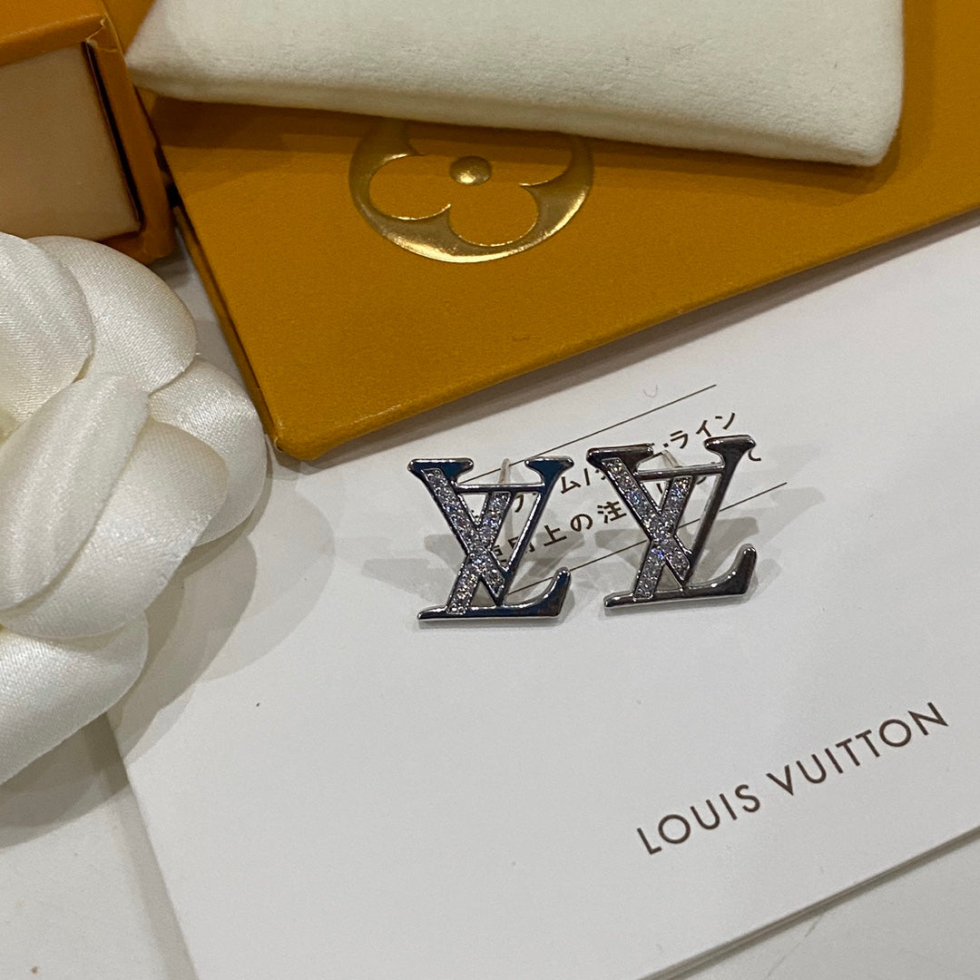 Rhinestone Logo Mini Stud Earrings