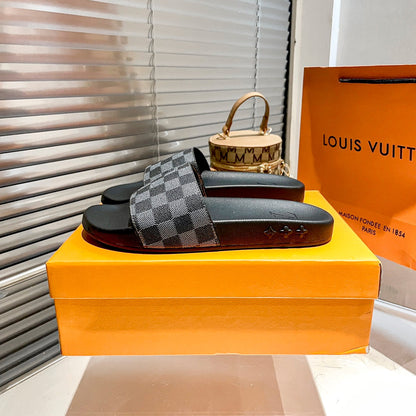 Couples Monogram& Checkerboard Flat Slippers