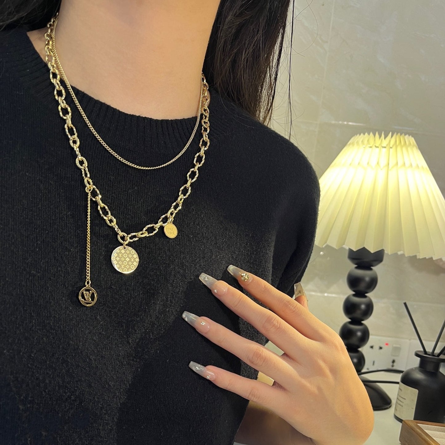 Titanium Steel Double-Layer Pattern Necklace